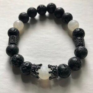 Lava Stone and Frosted White Agate Stretch Bracelet